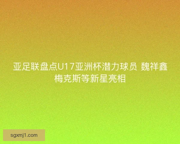 亚足联盘点U17亚洲杯潜力球员 魏祥鑫梅克斯等新星亮相