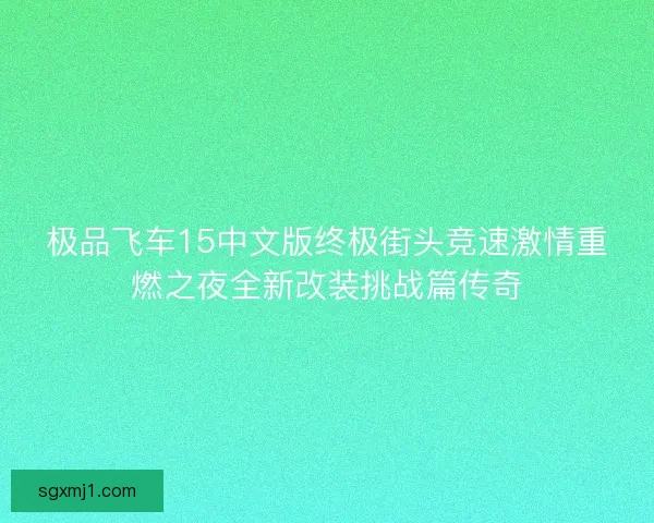 极品飞车15中文版终极街头竞速激情重燃之夜全新改装挑战篇传奇