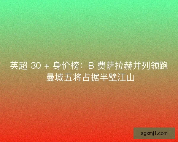 英超 30 + 身价榜：B 费萨拉赫并列领跑 曼城五将占据半壁江山